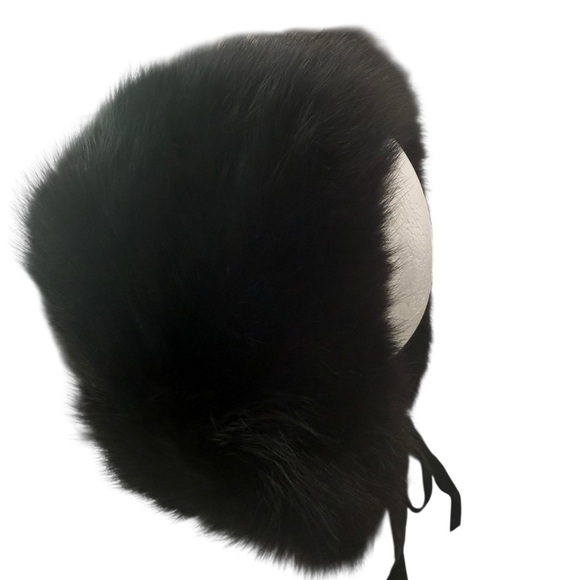 Vintage Joseph Magnin Black Mink Fur Hooded Hat with Ribbon Ties lining Chic main image 4